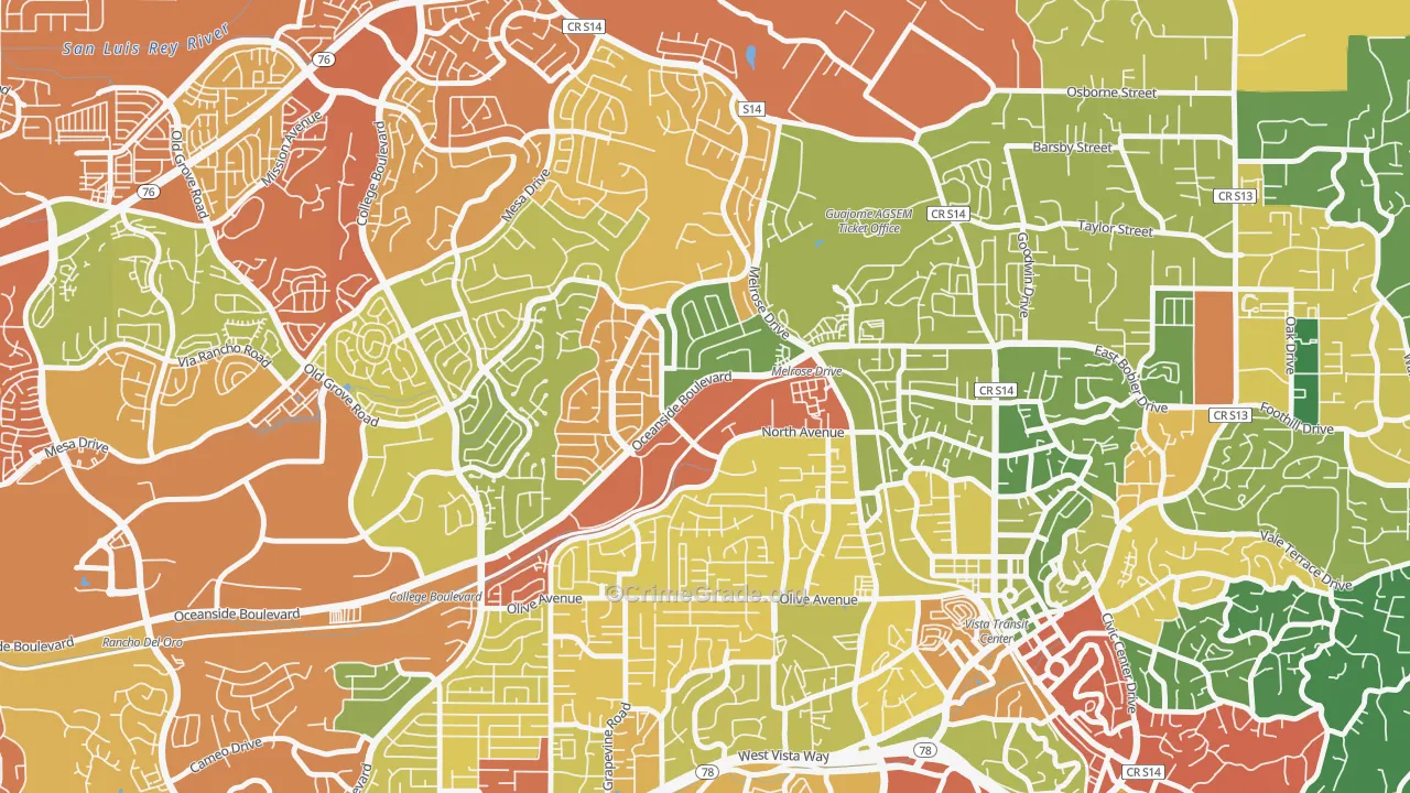 Peacock, Oceanside, CA Map of Drug-Related Crime Rates