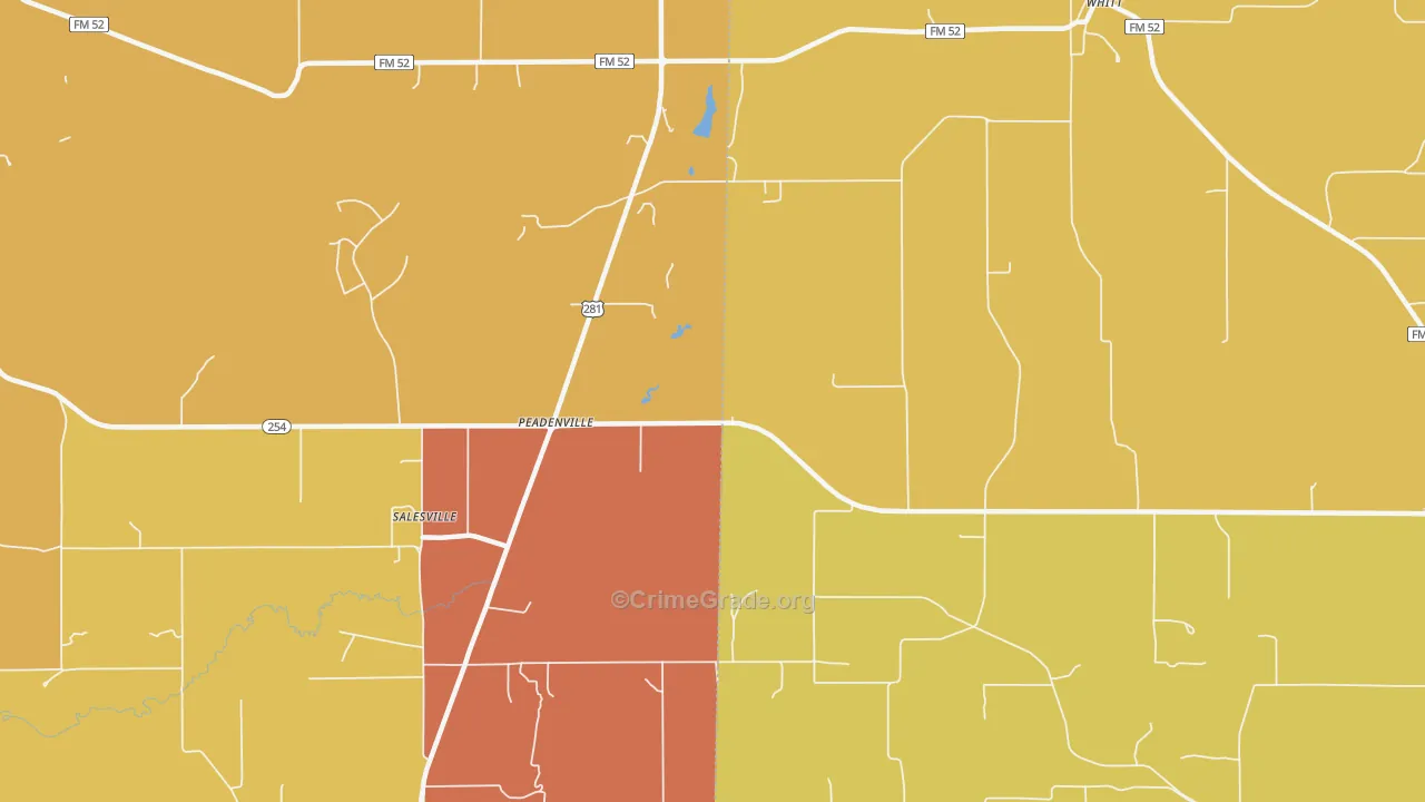 Peadenville, TX Map of Drug-Related Crime Rates