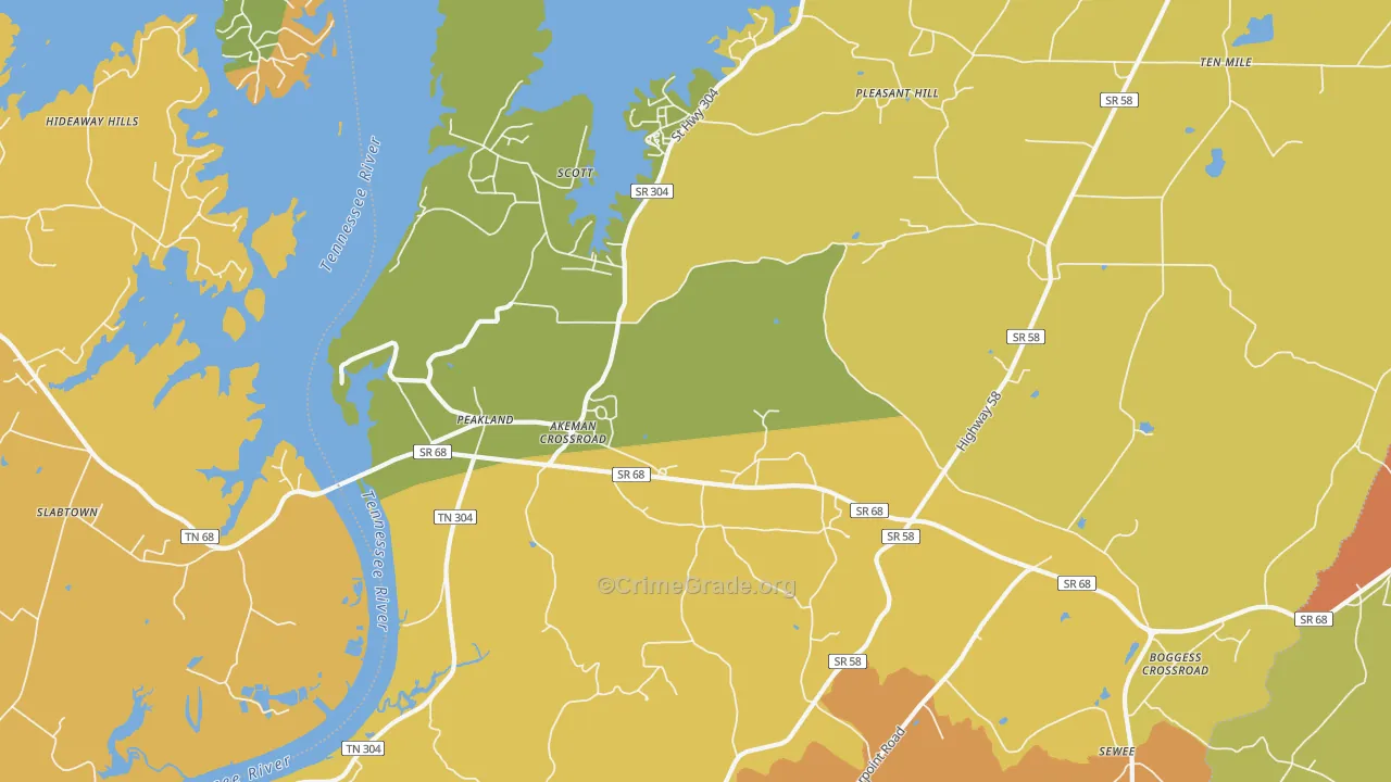 Peakland, TN Map of Drug-Related Crime Rates
