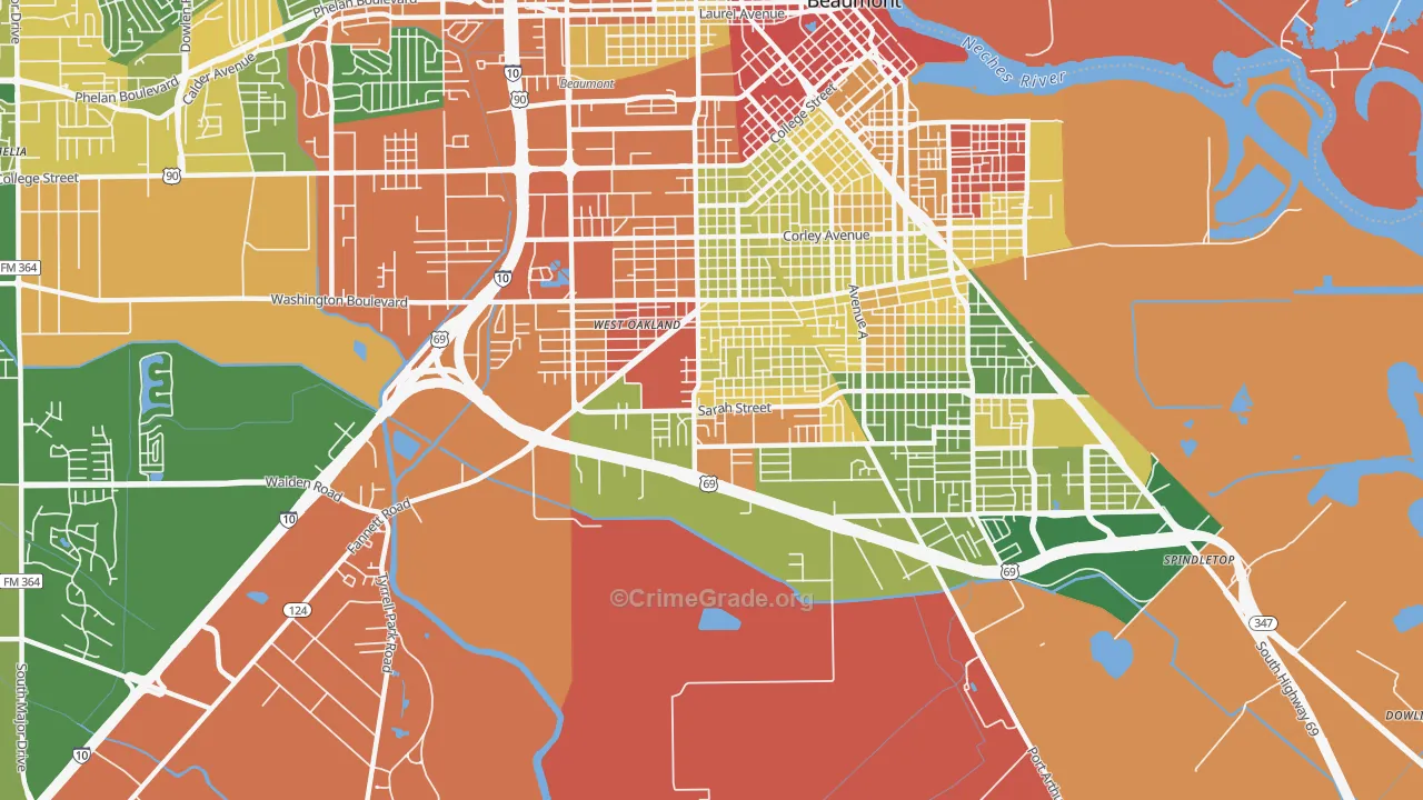 Pear Orchard, Beaumont, TX Map of Drug-Related Crime Rates