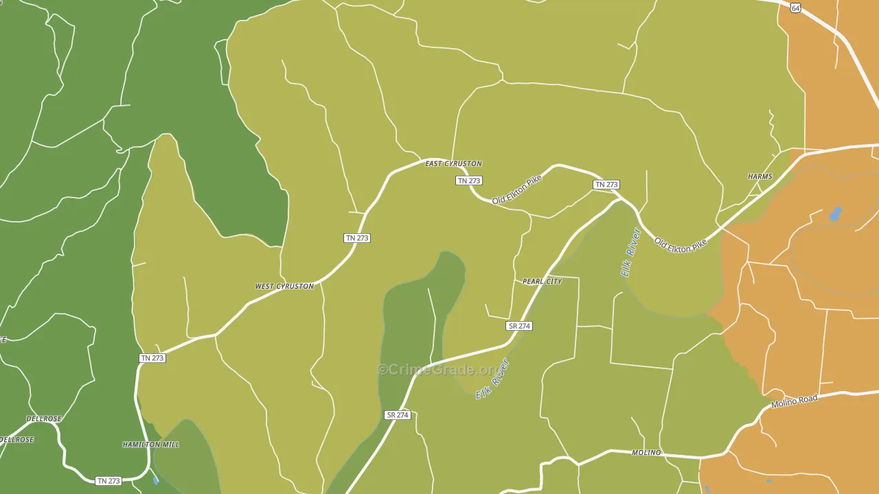 Pearl City, TN Map of Drug-Related Crime Rates