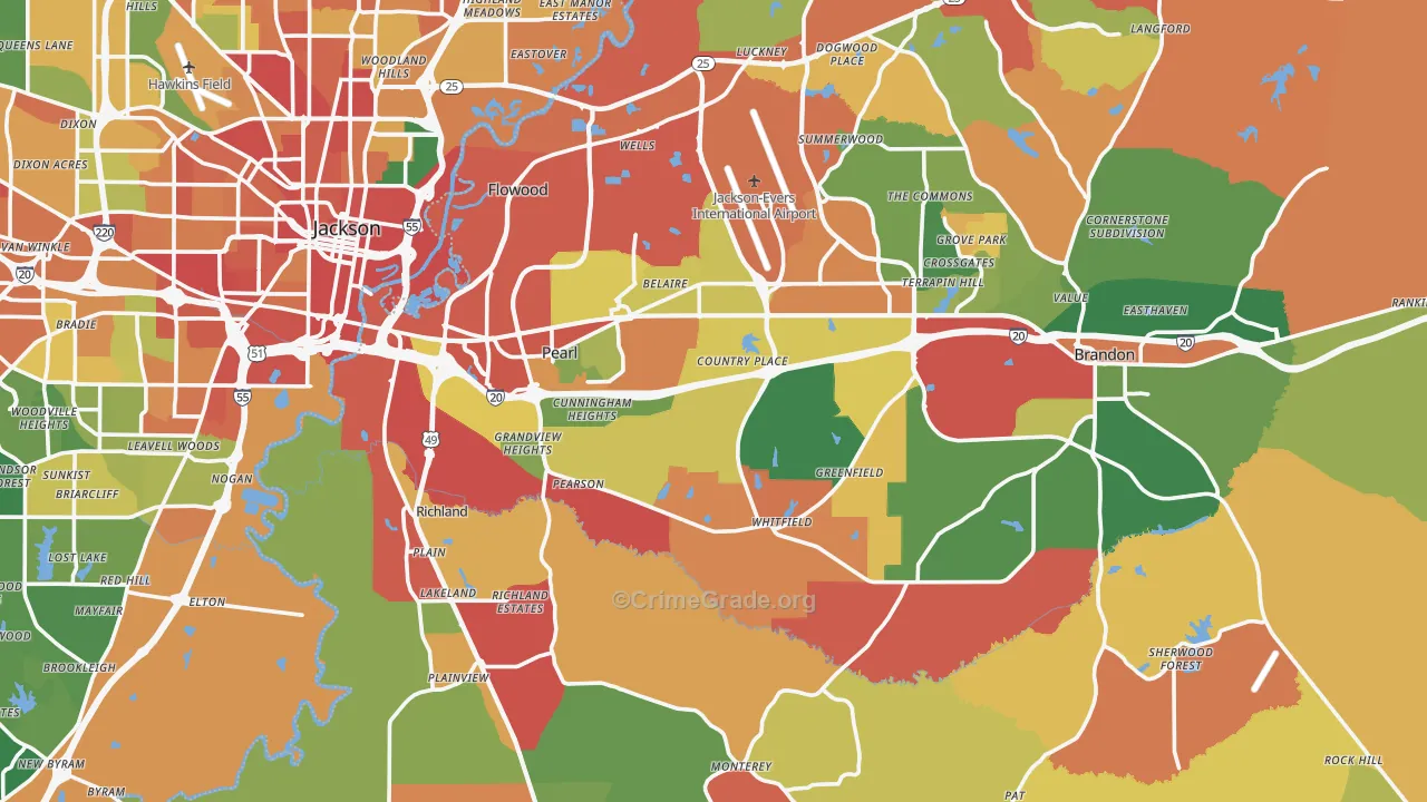 Pearl, MS Map of Drug-Related Crime Rates