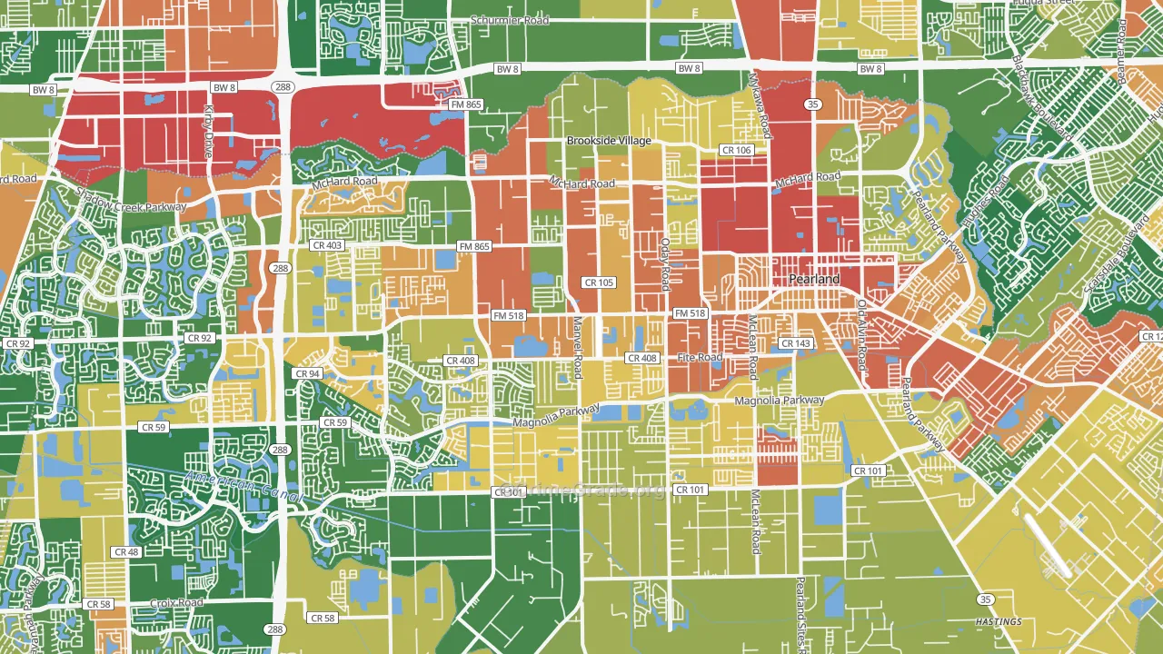 Pearland, TX Map of Drug-Related Crime Rates