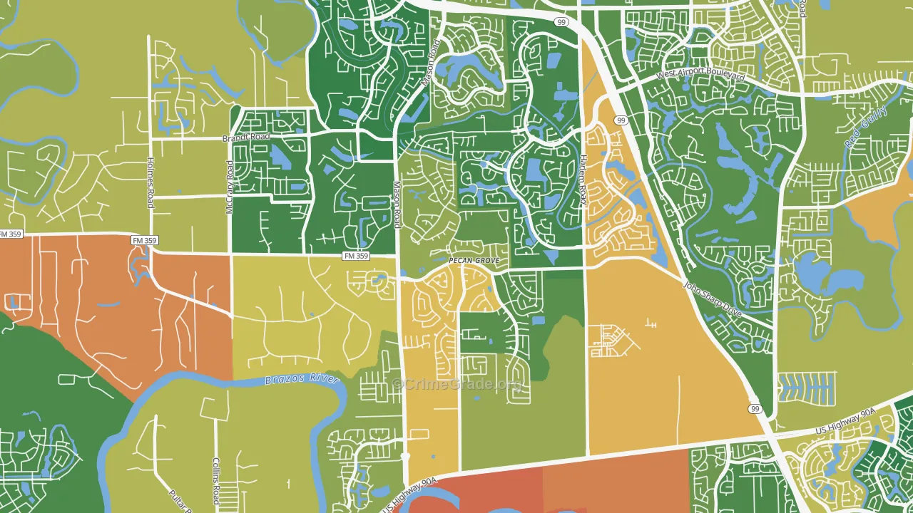 Pecan Grove, TX Map of Drug-Related Crime Rates