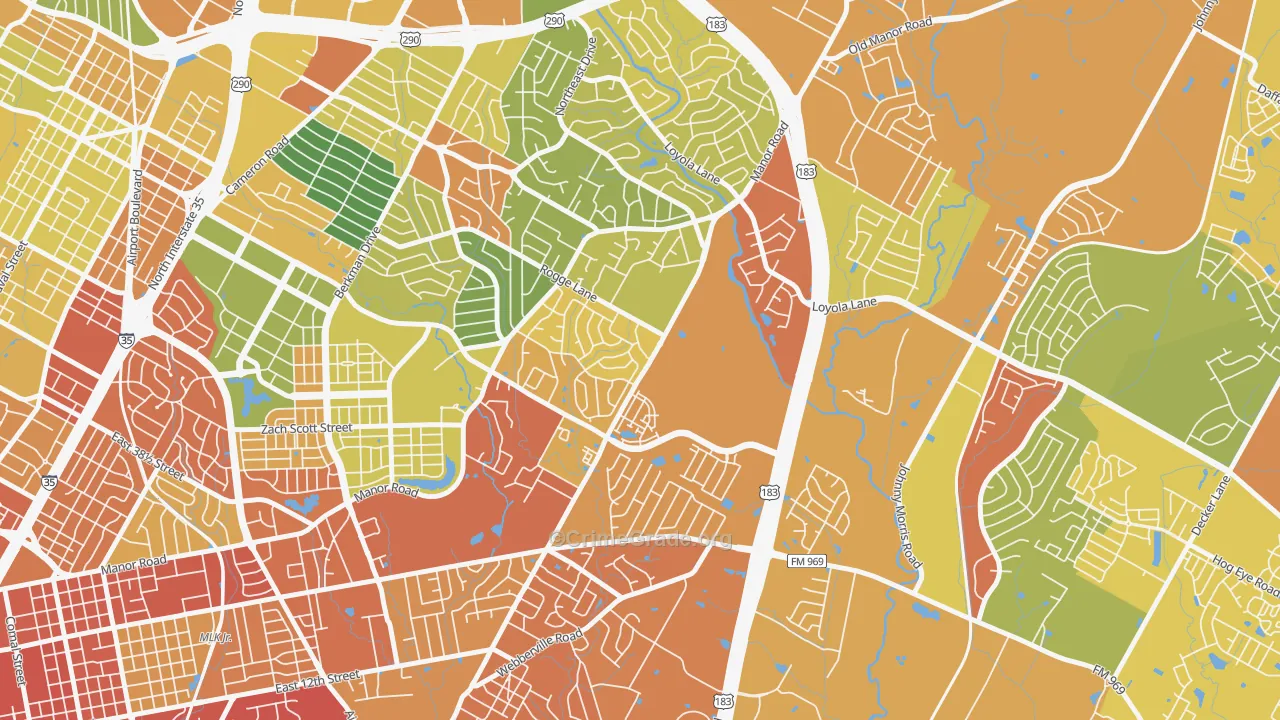Pecan Springs Springdale, Austin, TX Map of Drug-Related Crime Rates