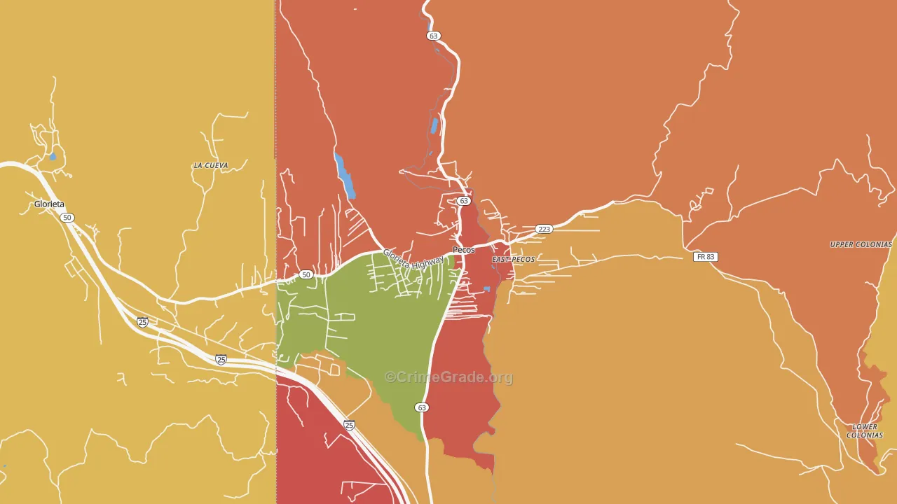 Pecos, NM Map of Drug-Related Crime Rates