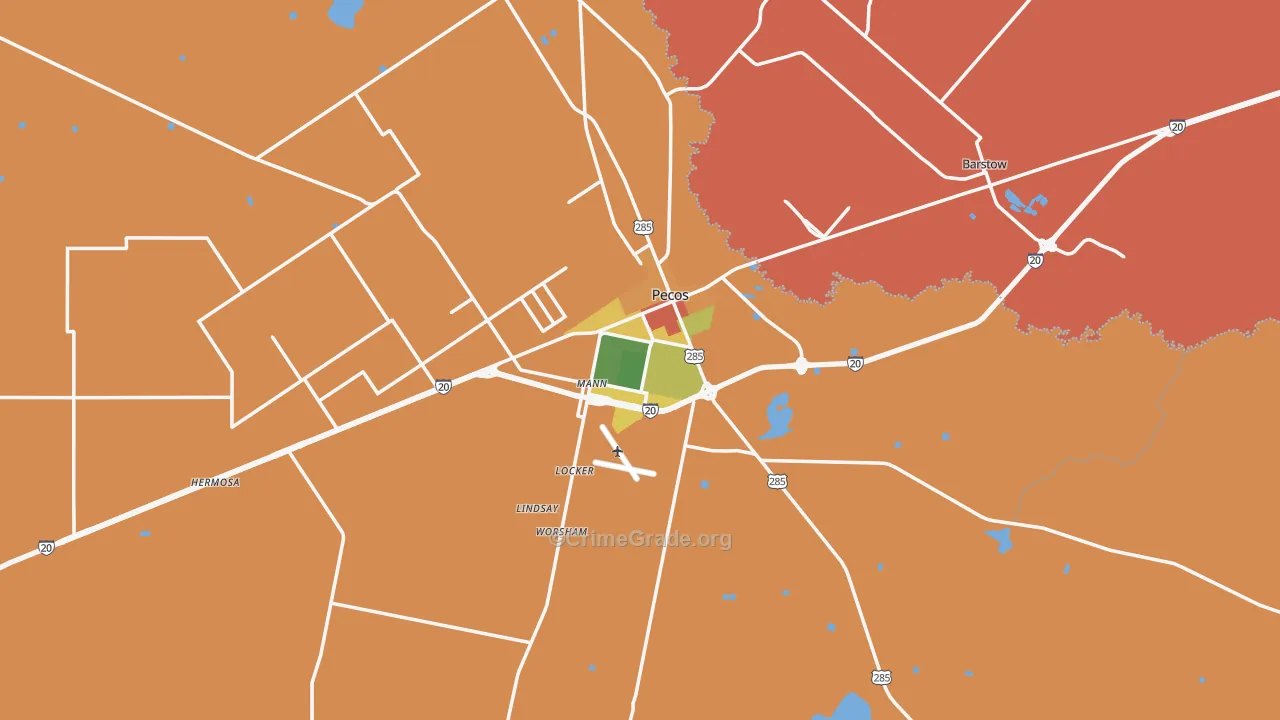 Pecos, TX Map of Drug-Related Crime Rates
