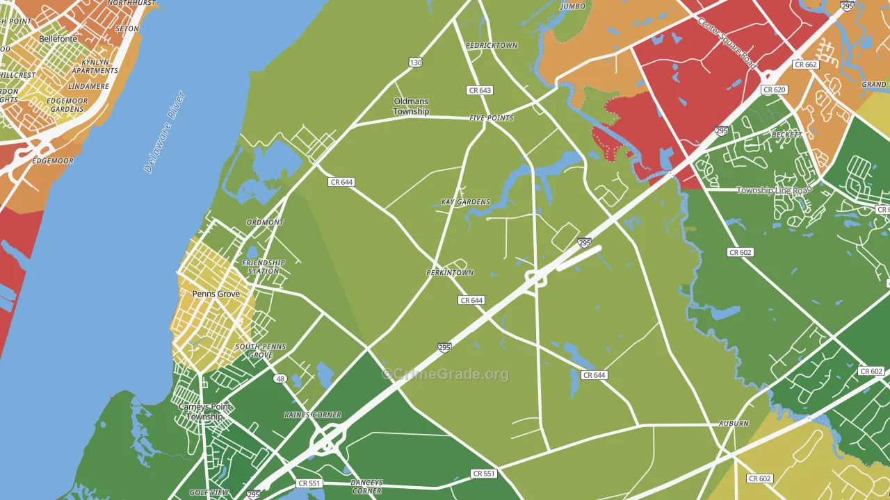 Pedricktown, NJ Map of Drug-Related Crime Rates