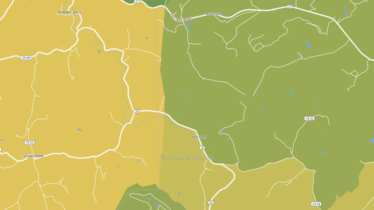Peeltree, WV Map of Drug-Related Crime Rates
