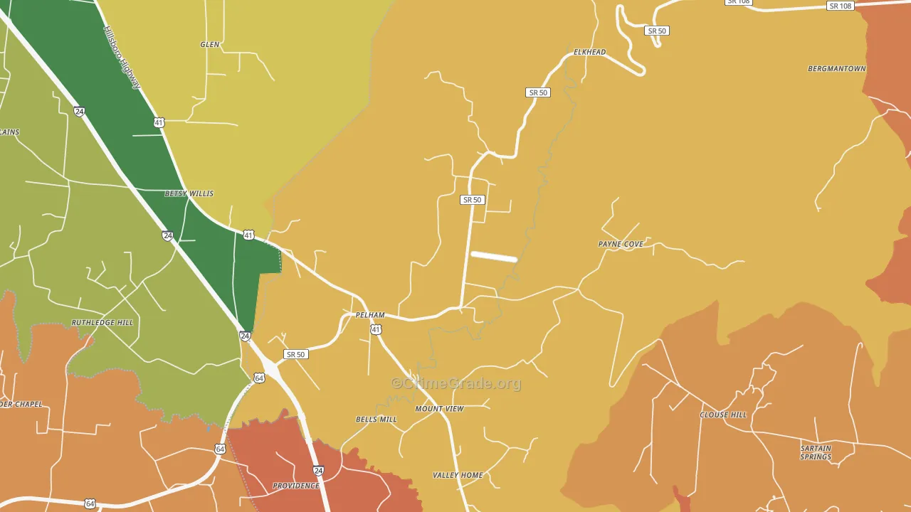 Pelham, TN Map of Drug-Related Crime Rates