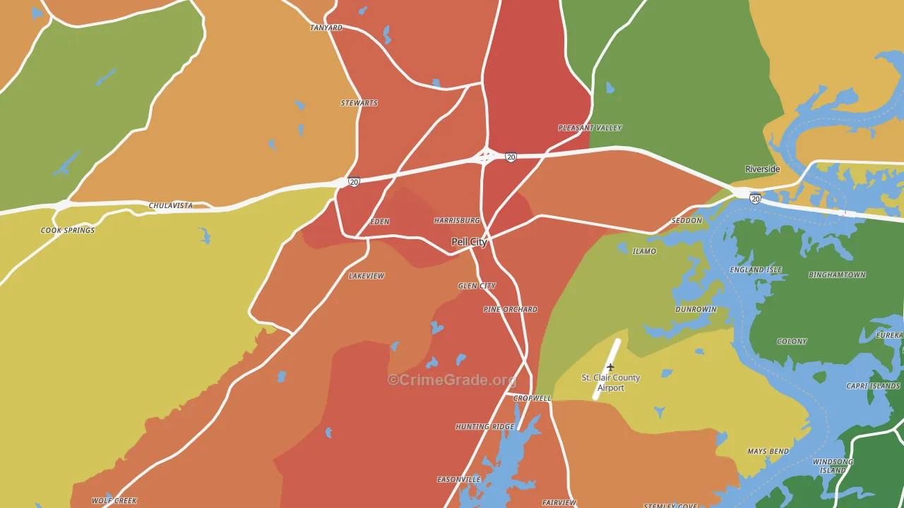 Pell City, AL Map of Drug-Related Crime Rates