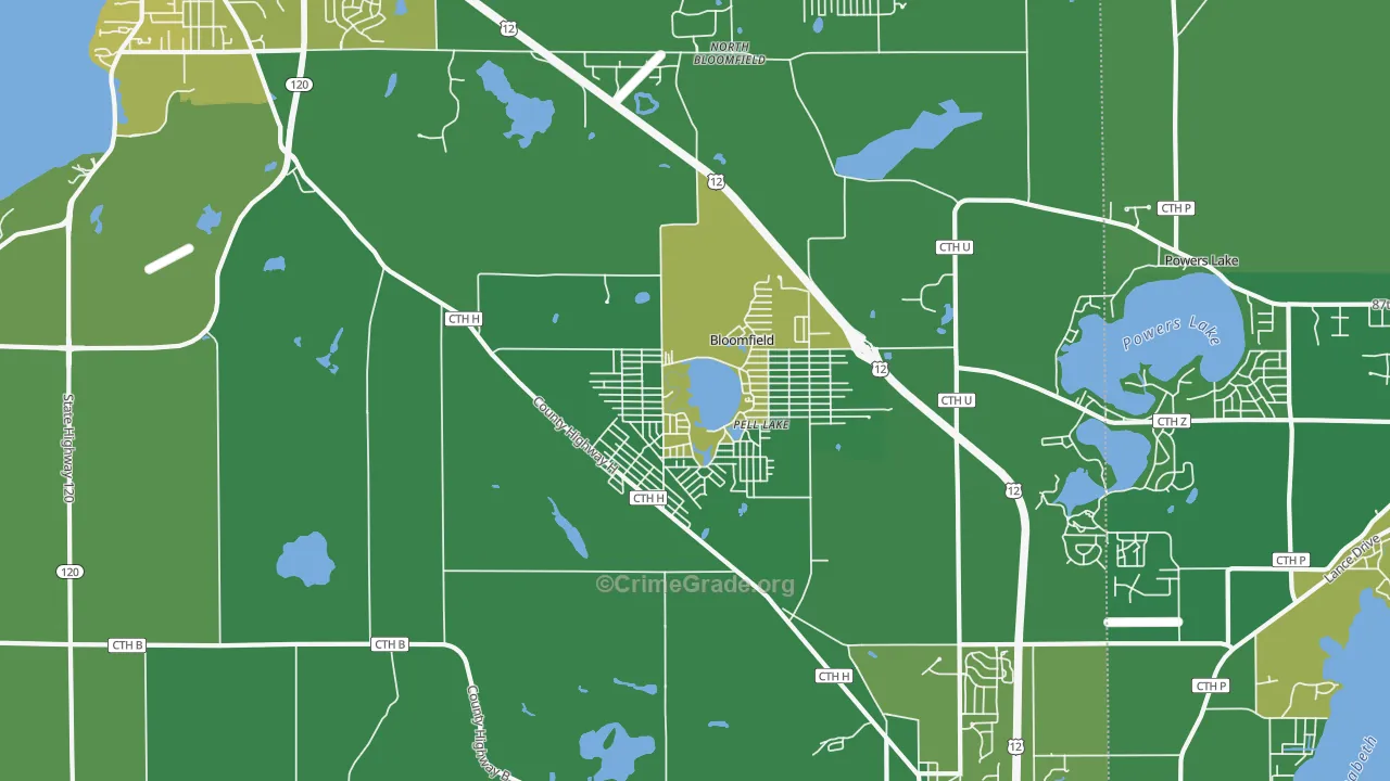 Pell Lake, WI Map of Drug-Related Crime Rates