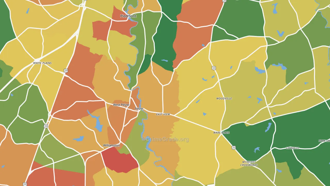 Pelzer, SC Map of Drug-Related Crime Rates