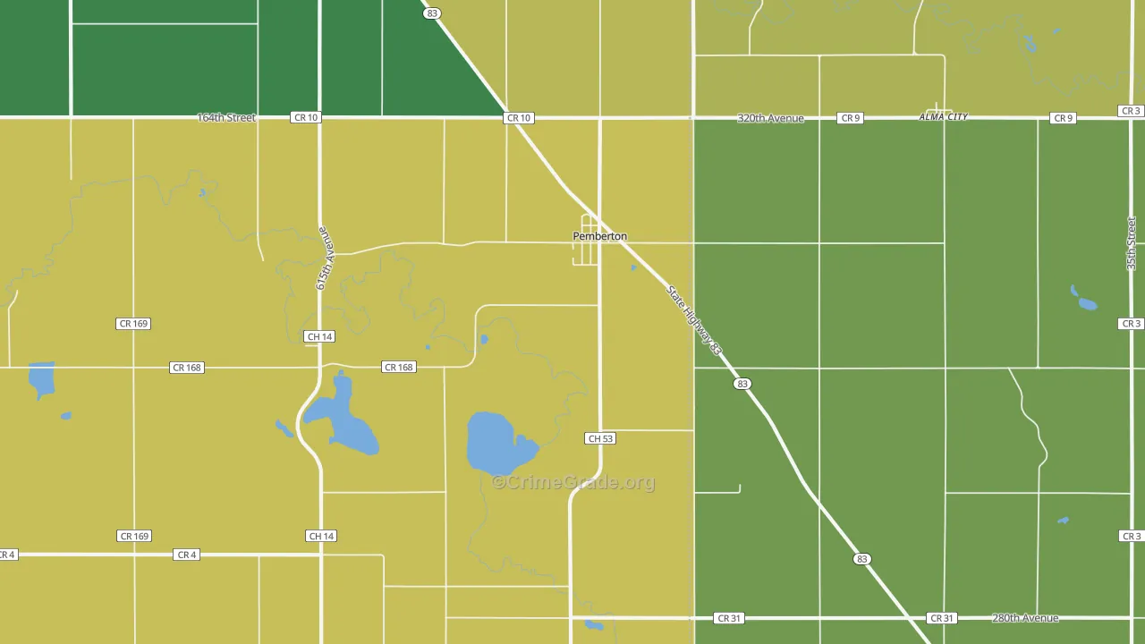 Pemberton, MN Map of Drug-Related Crime Rates