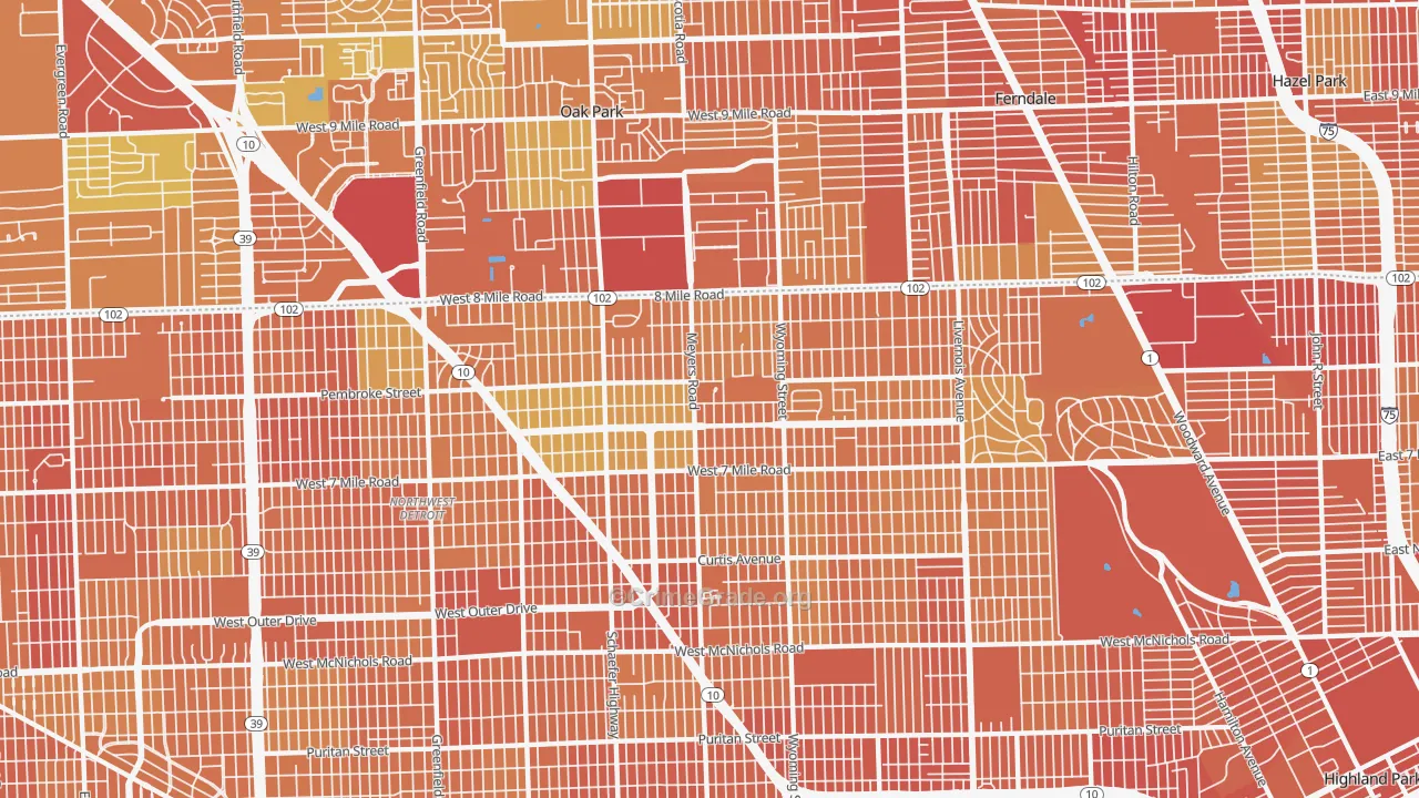 Pembroke, Detroit, MI Map of Drug-Related Crime Rates