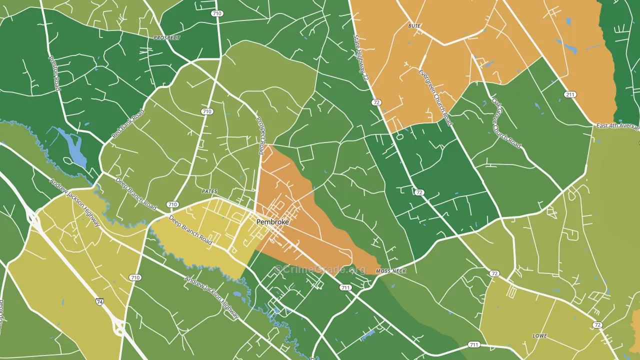 Pembroke, NC Map of Drug-Related Crime Rates