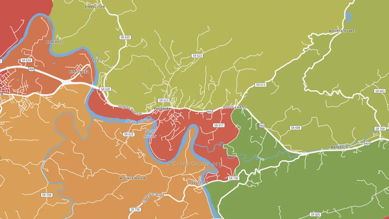 Pembroke, VA Map of Drug-Related Crime Rates