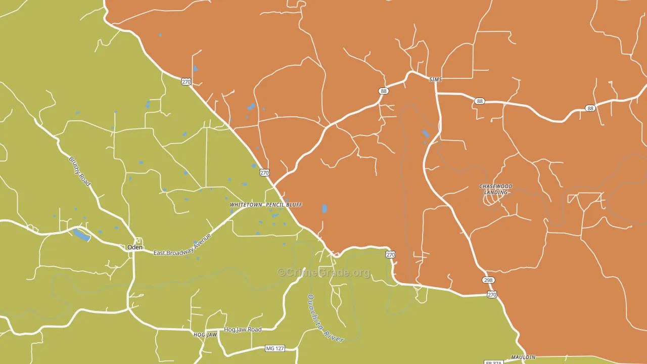 Pencil Bluff, AR Map of Drug-Related Crime Rates
