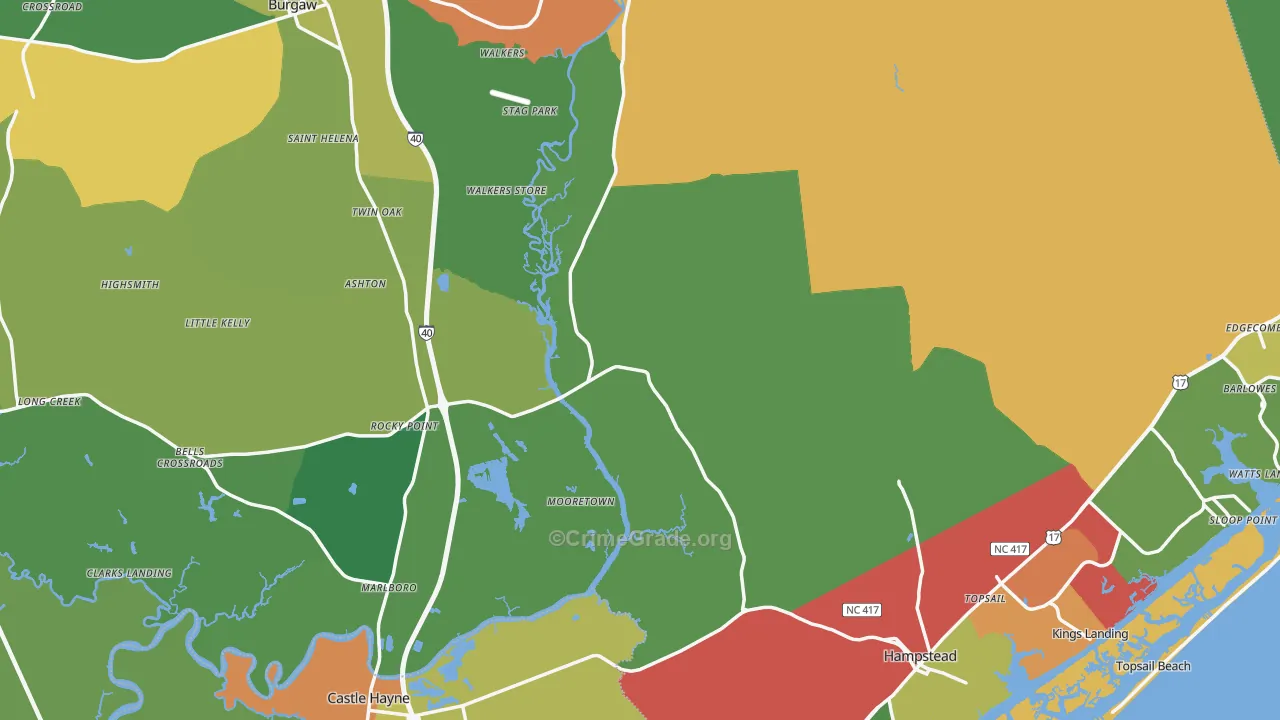 Pender County, NC Map of Drug-Related Crime Rates