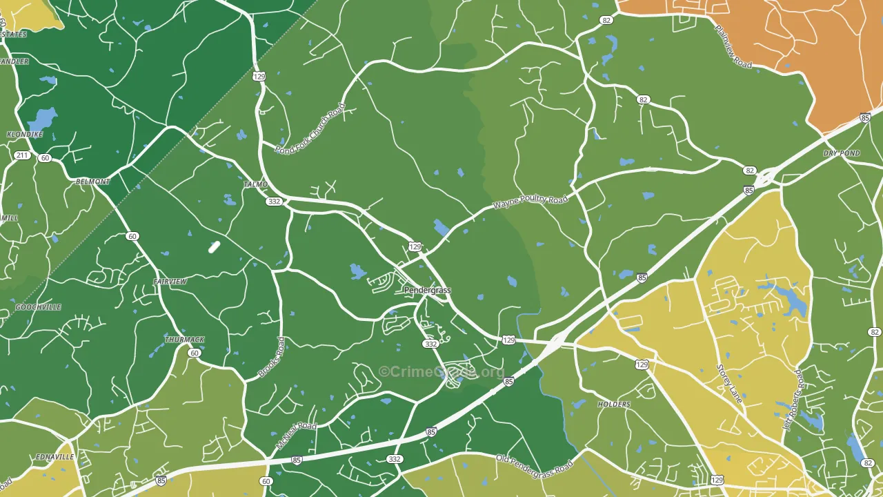 Pendergrass, GA Map of Drug-Related Crime Rates