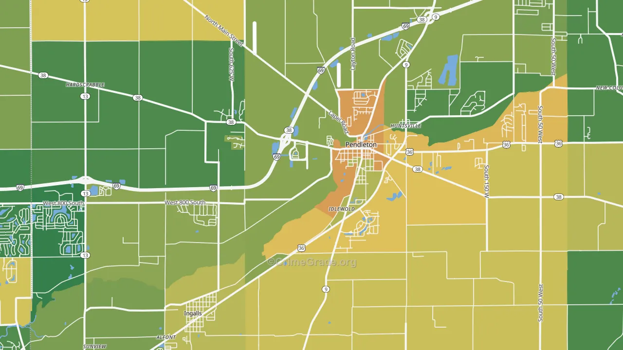Pendleton, IN Map of Drug-Related Crime Rates