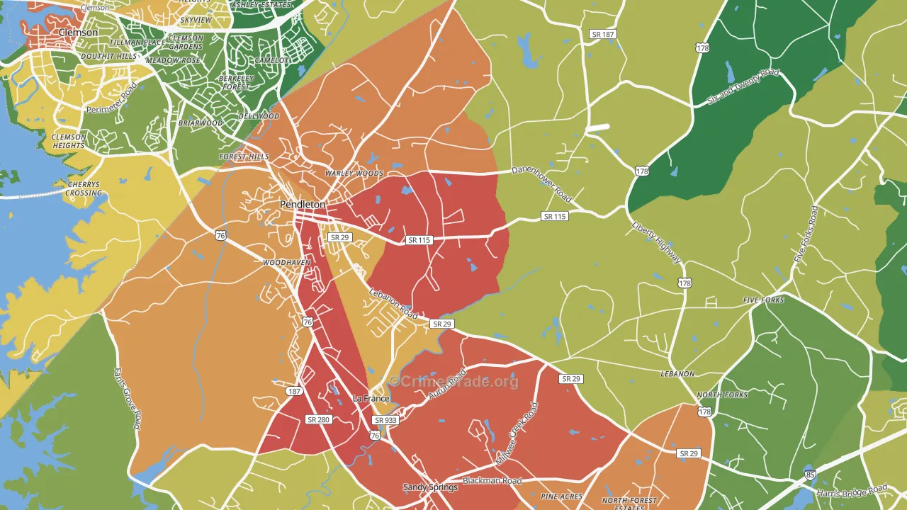 Pendleton, SC Map of Drug-Related Crime Rates