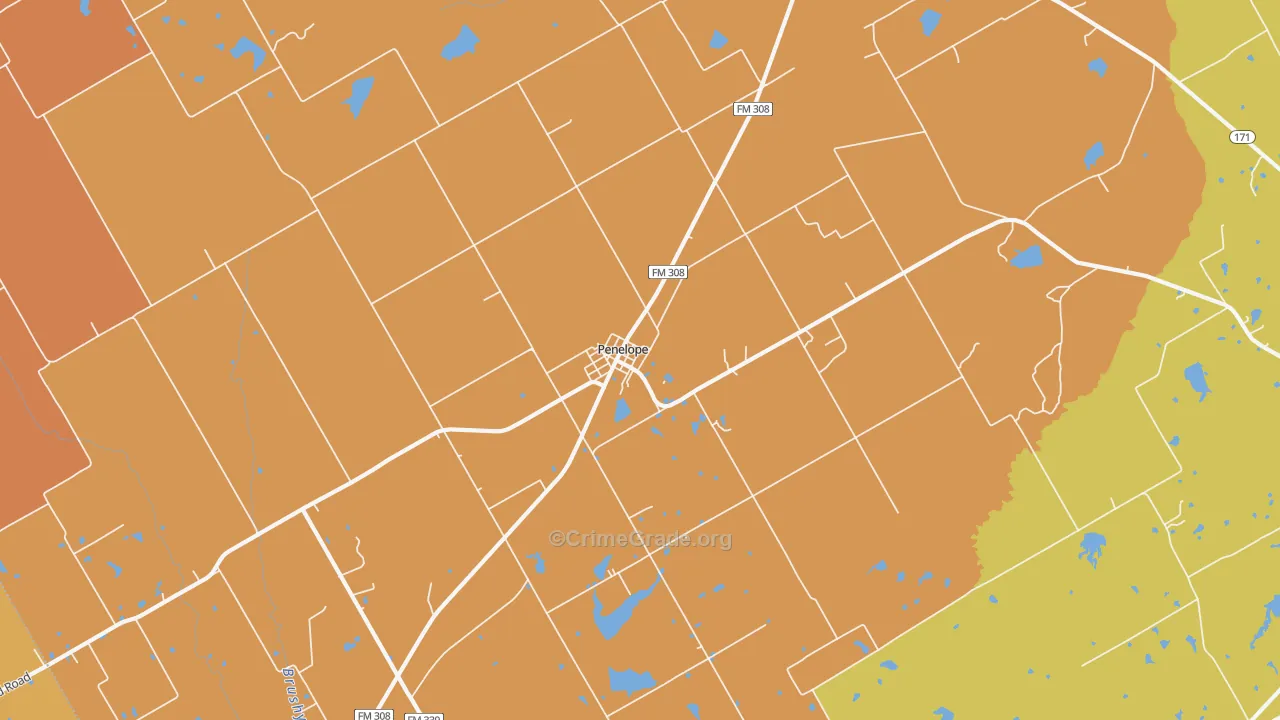 Penelope, TX Map of Drug-Related Crime Rates