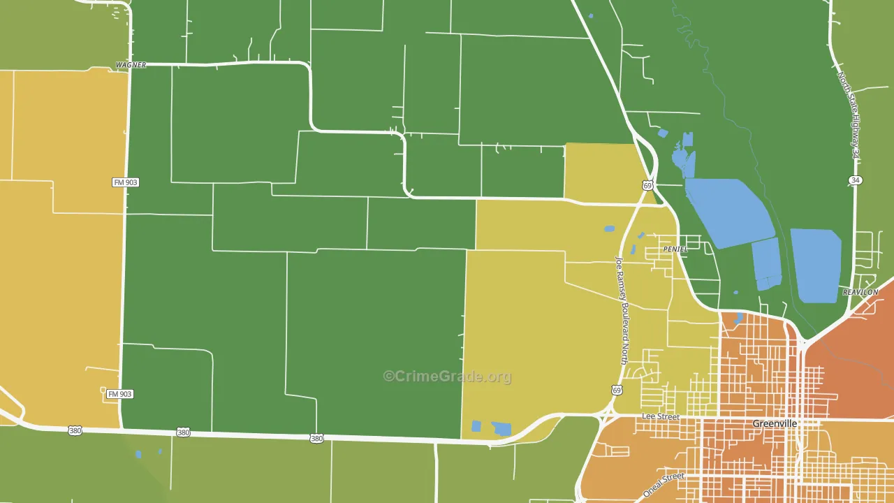 Peniel, TX Map of Drug-Related Crime Rates