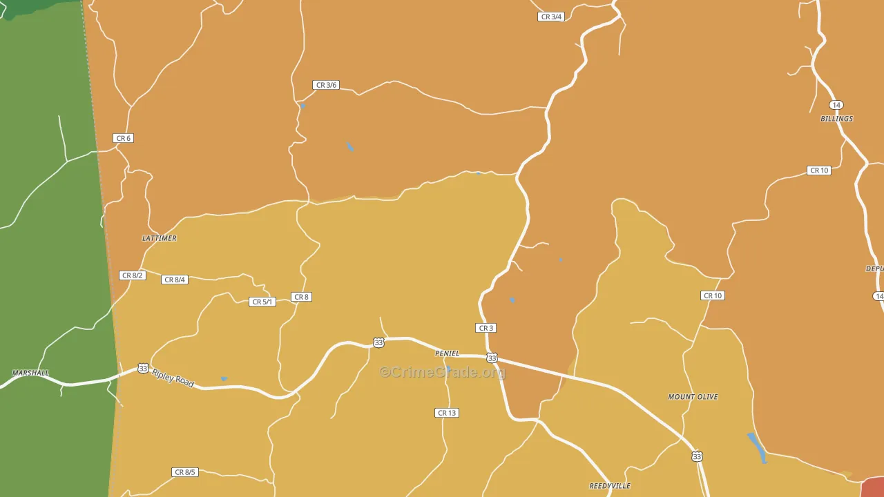 Peniel, WV Map of Drug-Related Crime Rates