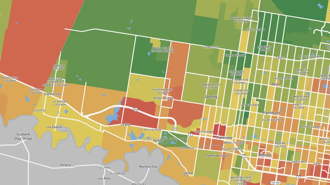 Penitas, TX Map of Drug-Related Crime Rates
