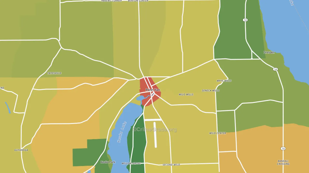 Penn Yan, NY Map of Drug-Related Crime Rates