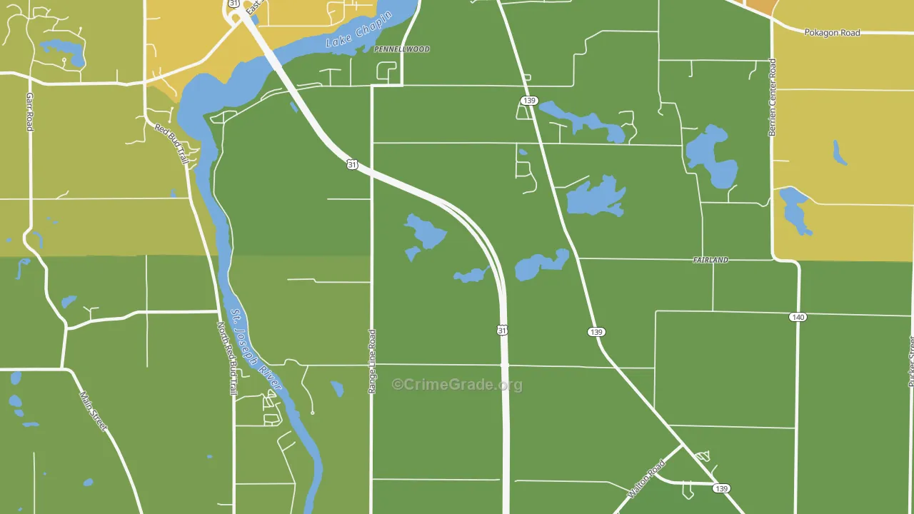 Pennellwood, MI Map of Drug-Related Crime Rates