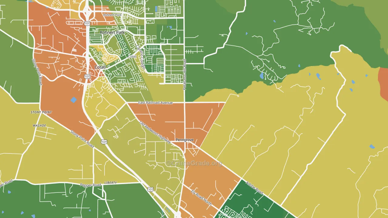 Penngrove, CA Map of Drug-Related Crime Rates