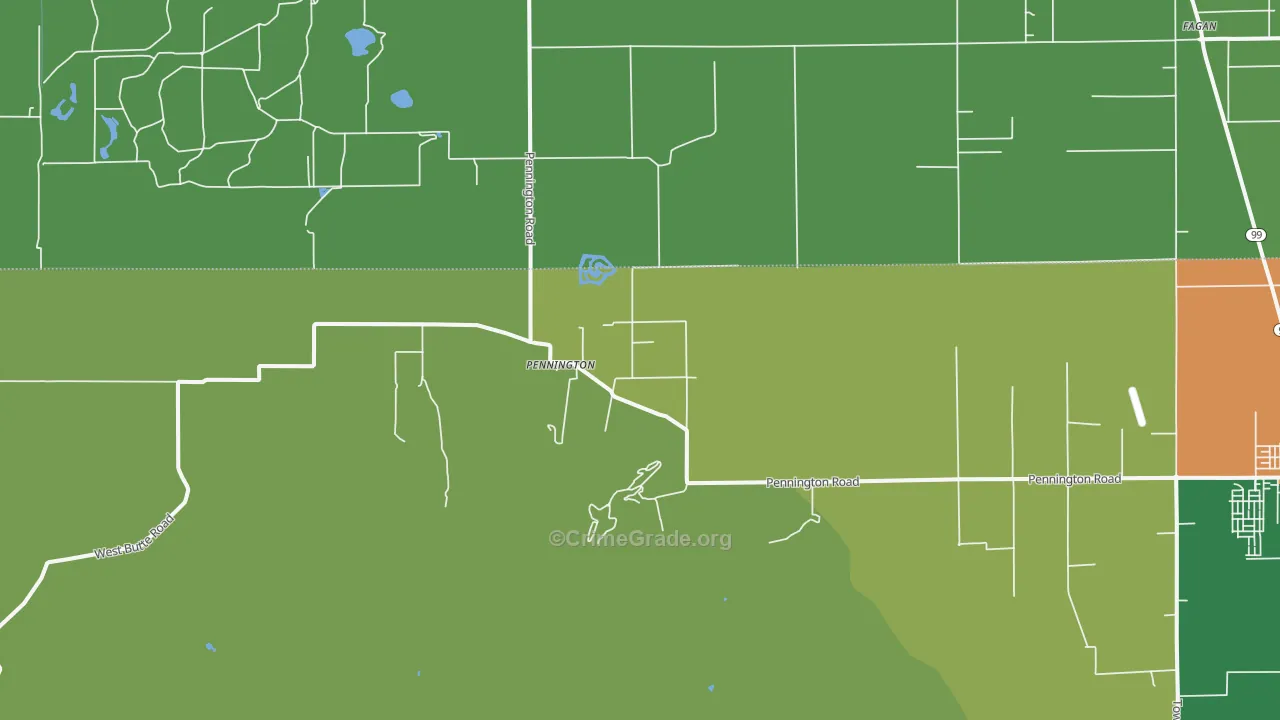 Pennington, CA Map of Drug-Related Crime Rates