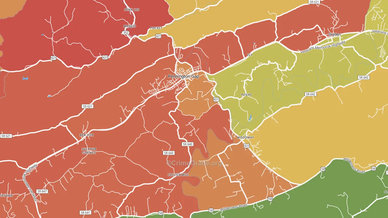 Pennington Gap, VA Map of Drug-Related Crime Rates
