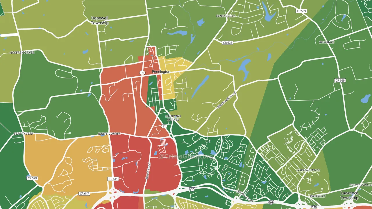 Pennington, NJ Map of Drug-Related Crime Rates