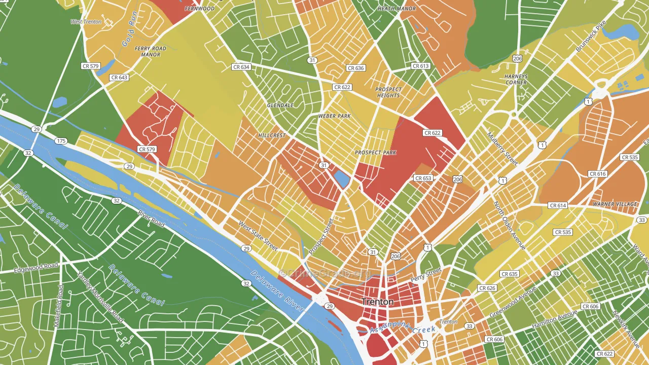 Pennington-Prospect, Trenton, NJ Map of Drug-Related Crime Rates