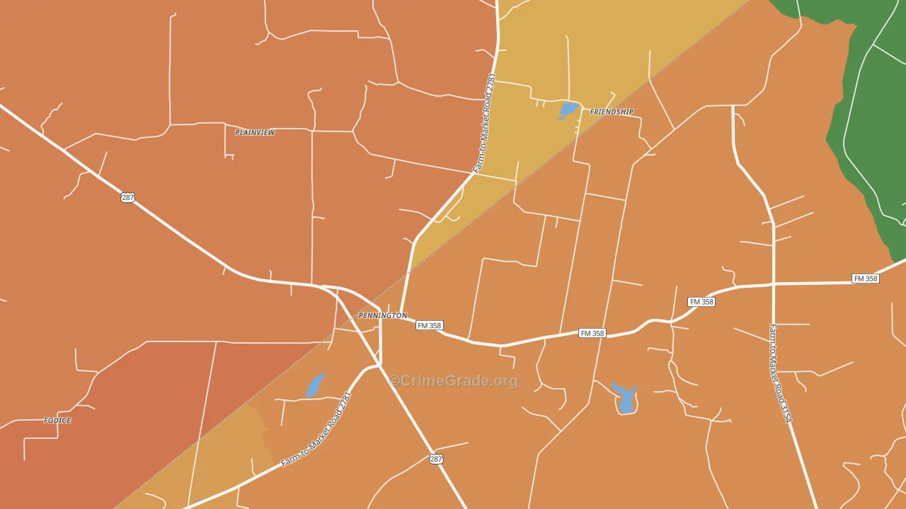 Pennington, TX Map of Drug-Related Crime Rates