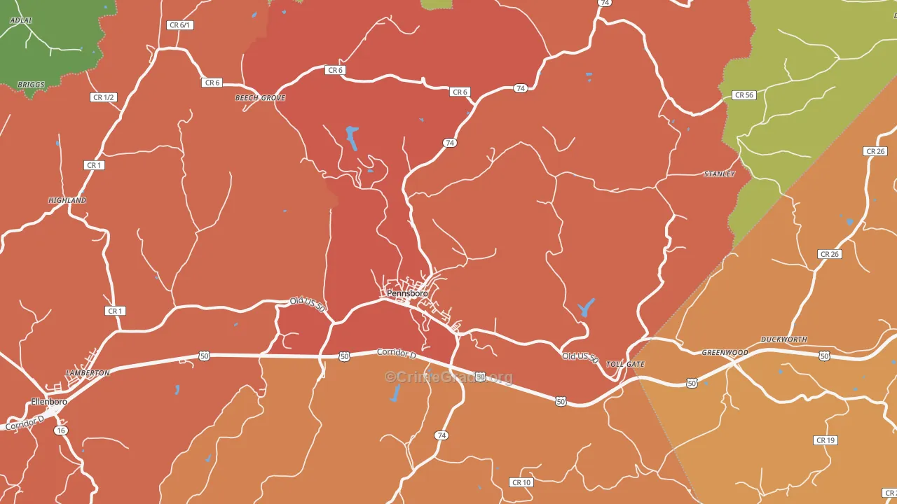 Pennsboro, WV Map of Drug-Related Crime Rates