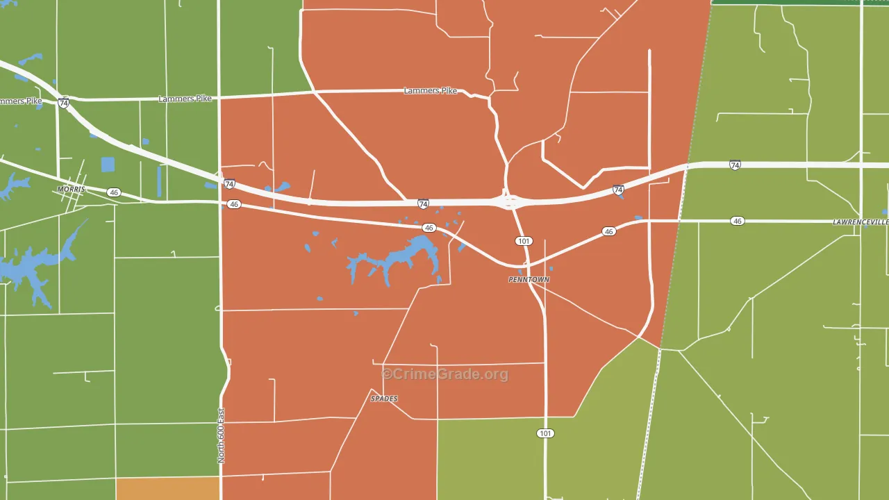 Penntown, IN Map of Drug-Related Crime Rates