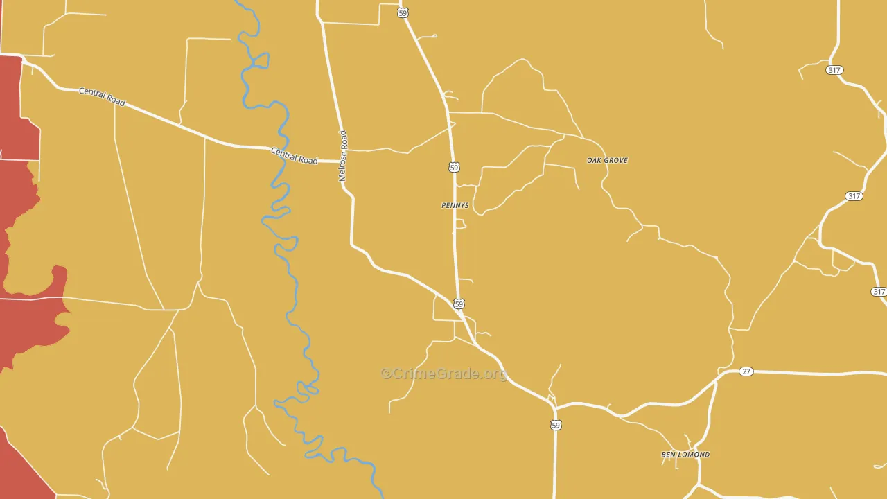 Pennys, AR Map of Drug-Related Crime Rates