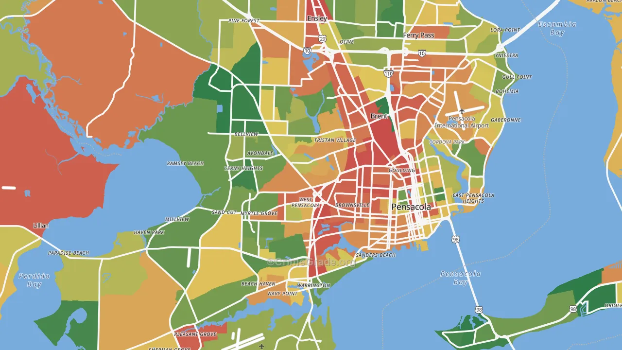 Pensacola, FL Map of Drug-Related Crime Rates