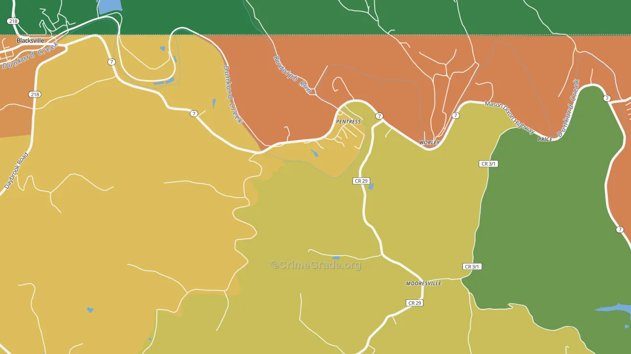 Pentress, WV Map of Drug-Related Crime Rates