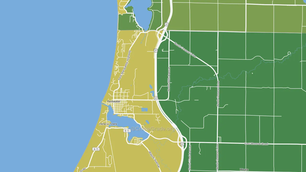 Pentwater, MI Map of Drug-Related Crime Rates