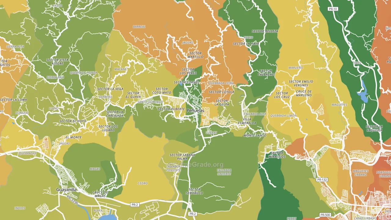 Penuelas Municipio, PR Map of Drug-Related Crime Rates