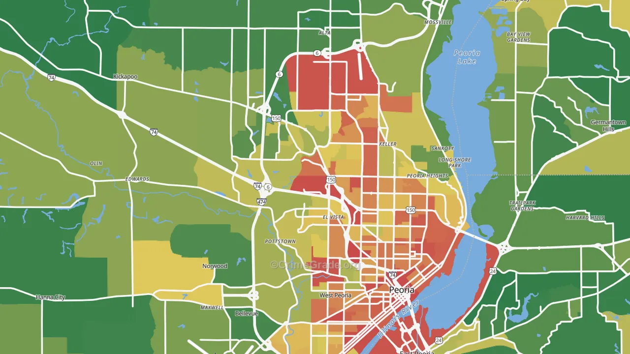 Peoria County, IL Map of Drug-Related Crime Rates