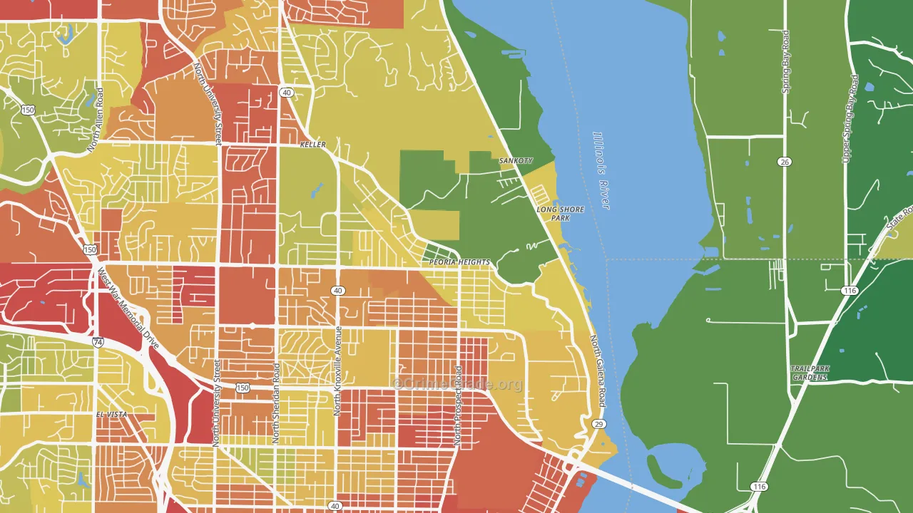 Peoria Heights, IL Map of Drug-Related Crime Rates