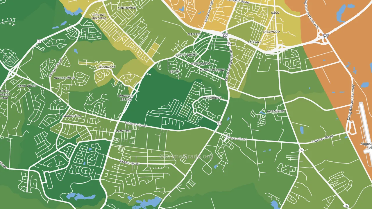 Pepperidge, Augusta, GA Map of Drug-Related Crime Rates