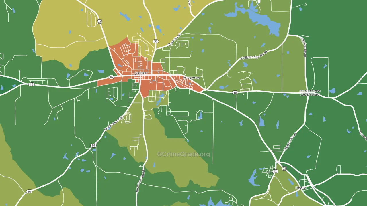 Pepperton, GA Map of Drug-Related Crime Rates