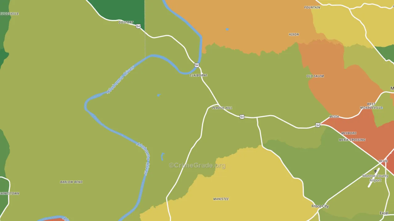 Perdue Hill, AL Map of Drug-Related Crime Rates